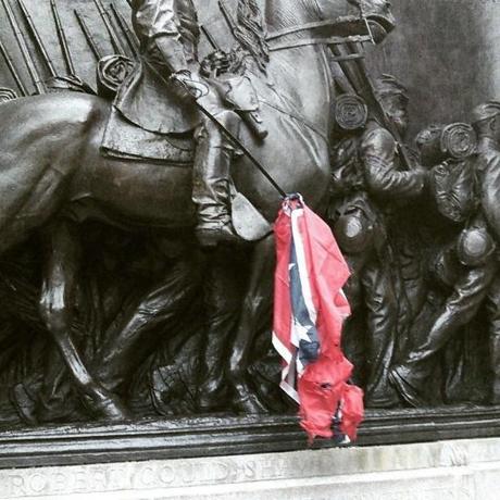 This image was posted to Instagram with the hashtag ?#takeitdown.?

