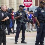 Police blocked off several blocks outside the Washington Navy Yard during the lockdown in Washington, D.C., on Thursday.