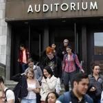Students filed out of a class held in Boston University?s Morse Auditorium in April.