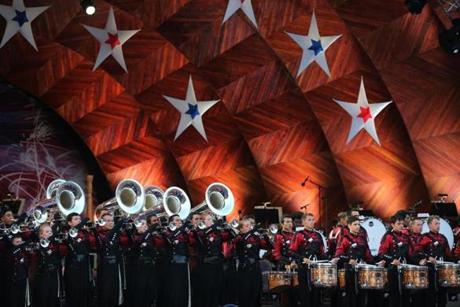 The Boston Crusaders drum and bugle corps took to the stage during the 42d Boston Pops Fireworks Spectacular at the DCR Hatch Shell Saturday.
