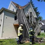Brockton firefighters responded to a chimney collapse after a worker for a roofing company received leg injuries.