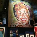 Posters, album covers, and photographs from the exhibit ?Piaf? at the Bibliothèque nationale de France in Paris.