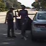 This screen capture shows Texas state trooper Brian Encinia (left) next to the car as Sandra Bland, 28, gets out of her vehicle following a traffic stop for allegedly failing to signal a lane change earlier this month.