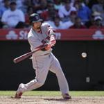 Boston Red Sox's Shane Victorino during the sixth inning of a baseball game against the Los Angeles Angels, Monday, July 20, 2015, in Anaheim, Calif. (AP Photo/Jae C. Hong)