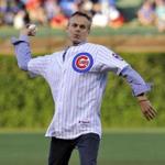 Colin Cowherd tosses out a ceremonial pitch before a baseball game in Chicago. 