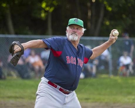 Bridgewater, Nova Scotia- July 2, 2015- Globe Staff Photo by Stan Grossfeld--Former Red Sox pitcher Bill Lee tunes up for an upcoming pitching performance. He was i Nova Scotia as a coach for Goodwill Games between Canada and Cuba.
