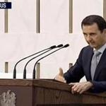 This image taken from a broadcast on Press TV, Iran?s English language state-run channel, showed Syrian President Bashar Assad delivering a speech in Damascus, Syria on Sunday.