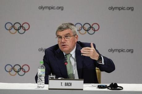 International Olympic Committee (IOC) President Thomas Bach speaks during a press conference in Kuala Lumpur, Malaysia, Wednesday, July, 29, 2015. Malaysia is hosting the 128th IOC executive board meeting where the vote for the host cities of the 2022 Olympic Winter Games and for the 2020 Youth Olympic Winter Games will take place.(AP Photo/Joshua Paul)
