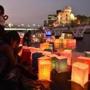 Paper lanterns floated on the Motoyasu River in front of the Atomic Bomb Dome in Hiroshima on Thursday.