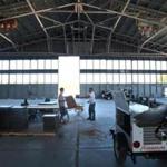 A hangar at the former South Weymouth Naval Air Station is being renovated into a film studio and sports facility. 