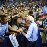 Senator Bernie Sanders talked to supporters during a University of Washington rally.