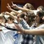 Boys and girls performed on Sunday at Temple Beth Zion in Brookline as the Kids4Peace summer camp came to an end.