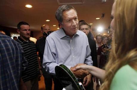 Ohio Governor John Kasich campaigned in Derry, N.H., on Wednesday.
