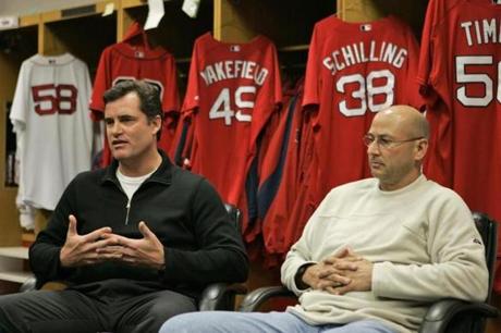 John Farrell and then-Red Sox manager Terry Francona met with reporters after Farrell was hired as Sox pitching coach in November 2006. 
