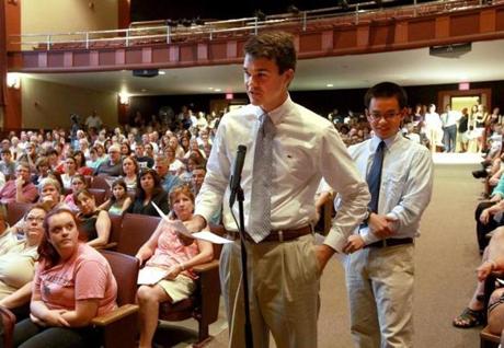 Winchester High School senior class president Oliver George spoke out in favor of principal Sean R. Kiley Tuesday night.

