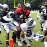 This skirmish between Panthers quarterback Cam Newton (red jersey) and cornerback Josh Norman is just one example of the brawling that has permeated NFL training camps and joint practices.