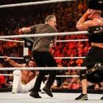 Jon Stewart (left) tossed a chair in John Cena?s direction.