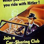 This anti-Nazi propaganda poster encouraged US citizens to conserve gasoline during World War II. 