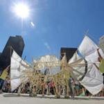 A Strandbeests was strolling across City Hall Plaza Friday under the sun.
