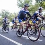 Members of the Blue Hills Cycling Club make their way up Blue Hills Parkway in Milton during one of their daily rides. 