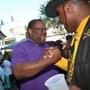 Incumbent City Councilor Tito Jackson greeted Christopher Samuel at a fund-raiser on Sunday.