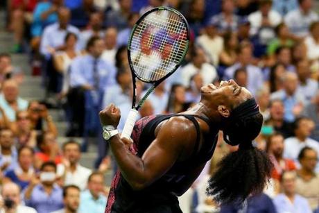  Serena Williams of the United States celebrates after defeating Venus Williams of the United States in their Women?s Singles Quarterfinals match on Day Nine of the 2015 U.S. Open at the USTA Billie Jean King National Tennis Center on Sept. 8, in the Flushing neighborhood of the Queens borough of New York City. (Mike Stobe/Getty Images for the USTA)
