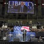 Democratic presidential candidate US Senator Bernie Sanders delivered an address to Liberty University students at the school in Lynchburg, Virginia. 