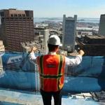 A view from floor 55 of the 60-story, $700 million Millennium Tower Boston, under construction in Downtown Crossing.