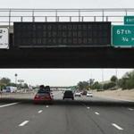 A tip line for motorists featured on a freeway sign along Interstate 10, in Phoenix earlier this month.