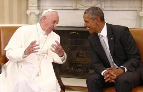 Pope Francis and President Obama met in the Oval Office.
