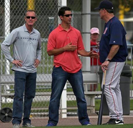 Mike Hazen (center) has worked for the Red Sox for 10 seasons.
