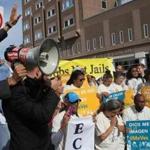 Members of the Jobs Not Jails Coalition held a rally at the Suffolk County House of Correction at South Bay.