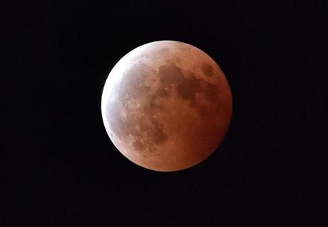 A lunar eclipse in October 2014, as seen from Tokyo.

