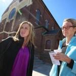 Peggy Folan (left) and Kris Baker talked about Pope Francis? US visit on Sunday.