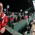 Shamus Hayes, a nurse from Beth Israel Deaconess Medical Center, was pictured as he manned his post in the Green Monster seats, waiting for a call if he was needed. 
