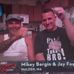 Malden fishermen Michael Bergin and Jason Foster on Jimmy Kimmel Live! Tuesday evening. 