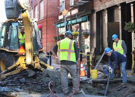 Workers from the Boston Water and Sewer Commission repaired a broken water main on Prince Street in the North End on Tuesday.
