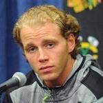 Patrick Kane listened during a media availability on the first day of NHL hockey training camp. 