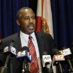 Republican presidential candidate Ben Carson spoke during a news conference in Palm Beach Gardens, Fla., before attending a Black Republican Caucus of South Florida event. 