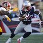 Foxborough , MA - 11-8-15 - Patriot Dion Lewis (cq) chased by Washington's Ricky Jean Francois in 1st half at Gillette Stadium. Globe staff / Matt Lee
