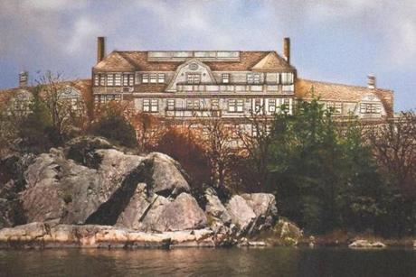 A rendering of John and Jane Steinmetz's proposed house on the Cohasset waterfront by Coyle and Caron Inc., a landscape architecture firm commissioned by opponents of the couple?s plan. (Coyle and Caron Inc.)
