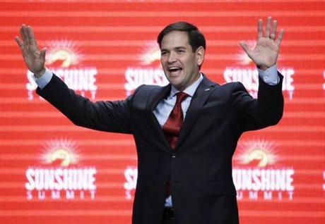 Senator Marco Rubio waved to the audience at the conclusion of his remarks at the Sunshine Summit in Orlando, Fla., last week.

