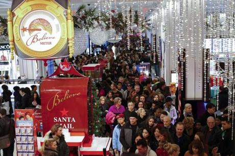 Customers streamed into Macy's flagship store in New York City on Thanksgiving evening for early Black Friday sales.
