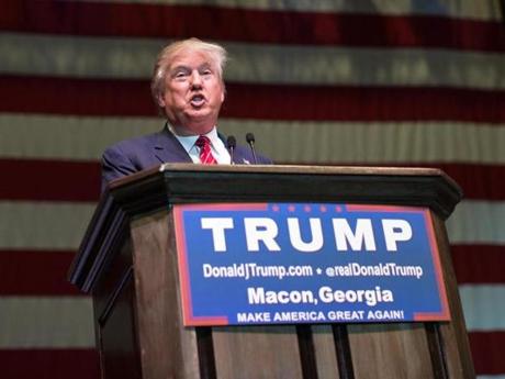 Republican presidential candidate Donald Trump spoke during a campaign rally at the Macon Centreplex in Macon, Ga., on Monday.
