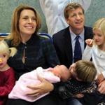 Former Representative Patrick Kennedy and his wife, Amy Petitgout, with baby Nell Elizabeth Kennedy and their other children at AtlantiCare Regional Medical Center in Pomona, N.J.