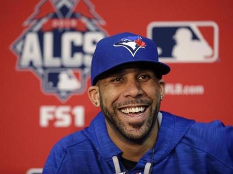 Toronto Blue Jays starting pitcher David Price smiles during a news conference at Kauffman Stadium in Kansas City, Mo., Thursday, Oct. 22, 2015. The Blue Jays face the Kansas City Royals in game six of the ALCS on Friday. (AP Photo/Orlin Wagner)
