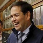 Marco Rubio was greeted as he arrived at a campaign event in Laconia, N.H., on Monday.