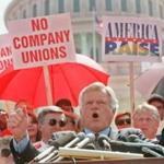 Edward Kennedy led a Capitol Hill rally in 1996 calling for an increase in the minimum wage. 