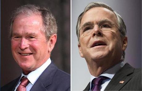 Former President George W. Bush and his brother, Republican presidential candidate Jeb Bush. 
