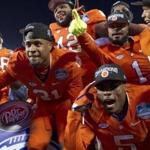 Dec 5, 2015; Charlotte, NC, USA; The Clemson Tigers celebrate after defeating the North Carolina Tar Heels 45-37 in the ACC football championship game at Bank of America Stadium. Mandatory Credit: Joshua S. Kelly-USA TODAY Sports
